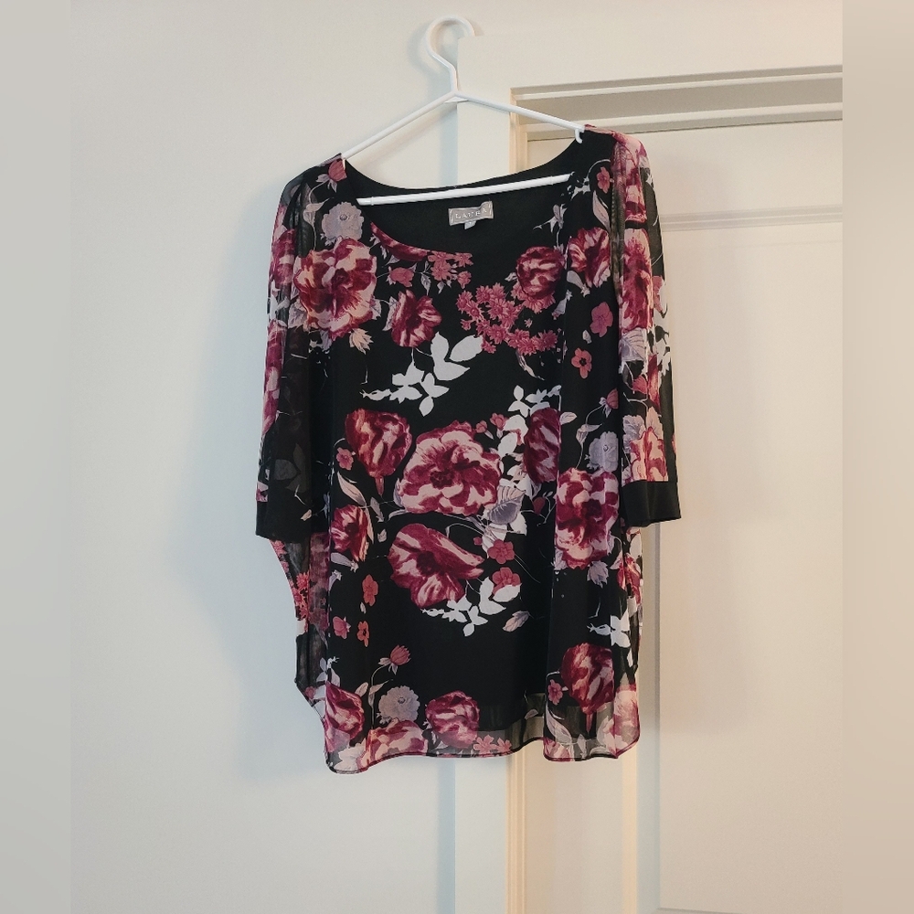 Elegant Floral Black and Pink Blouse